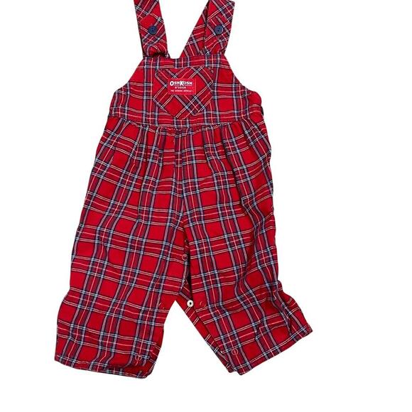 Vintage OshKosh Red Plaid Overalls Size 12 Months Button Shoulders VTG - Picture 1 of 3